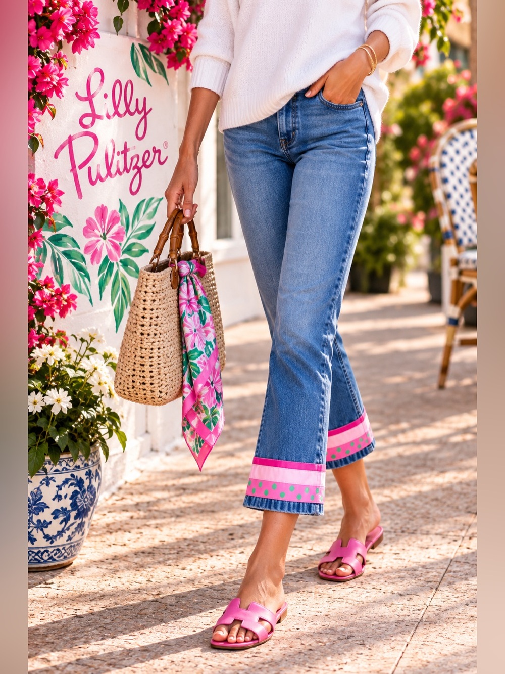 Y2K Lilly Pulitzer Palm Beach Fit Ribbon Trim Cropped Flare Jeans Y2K Size 2